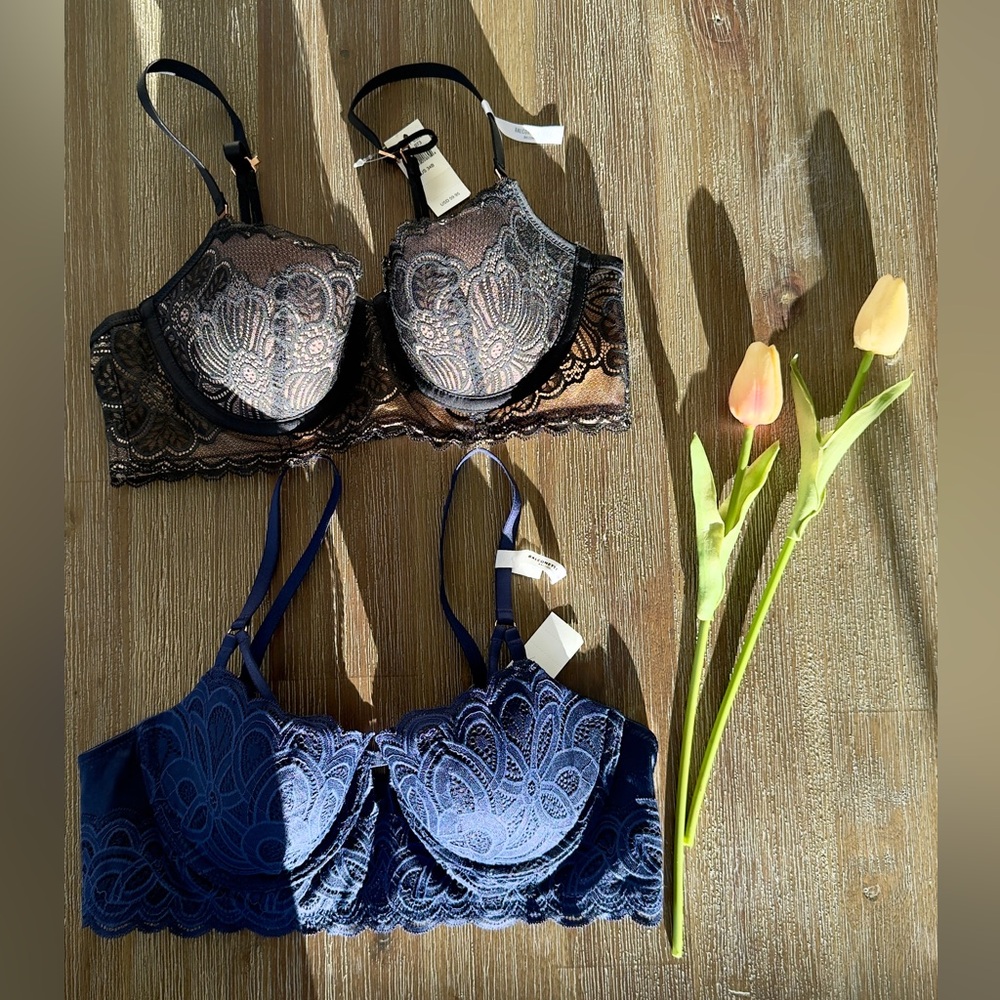 Aerie Lace Bralette Duo - Black and Blue